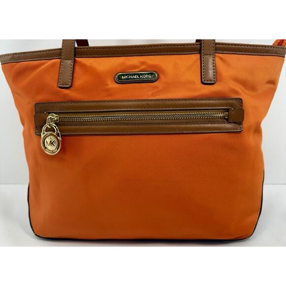 MICHAEL Kors Purse Kempton Tote Shoulder Bag Orange Brown Leather NWOT - Picture 1 of 15